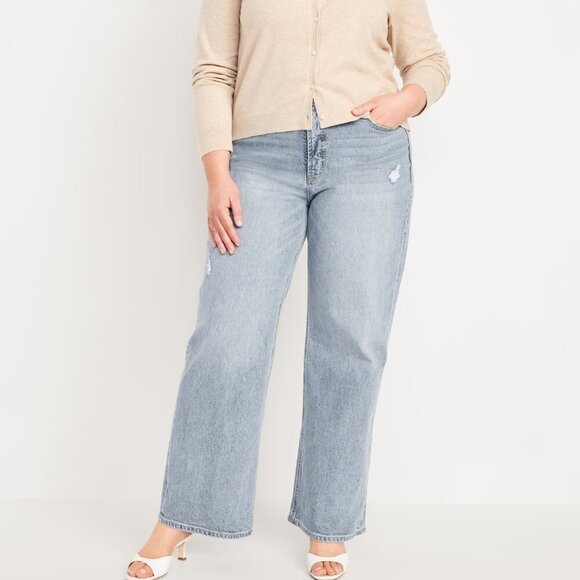 NWT Old Navy Light Wash Extra High-Waisted Sky-Hi Wide-Leg Jeans in Size 24 - Picture 1 of 15